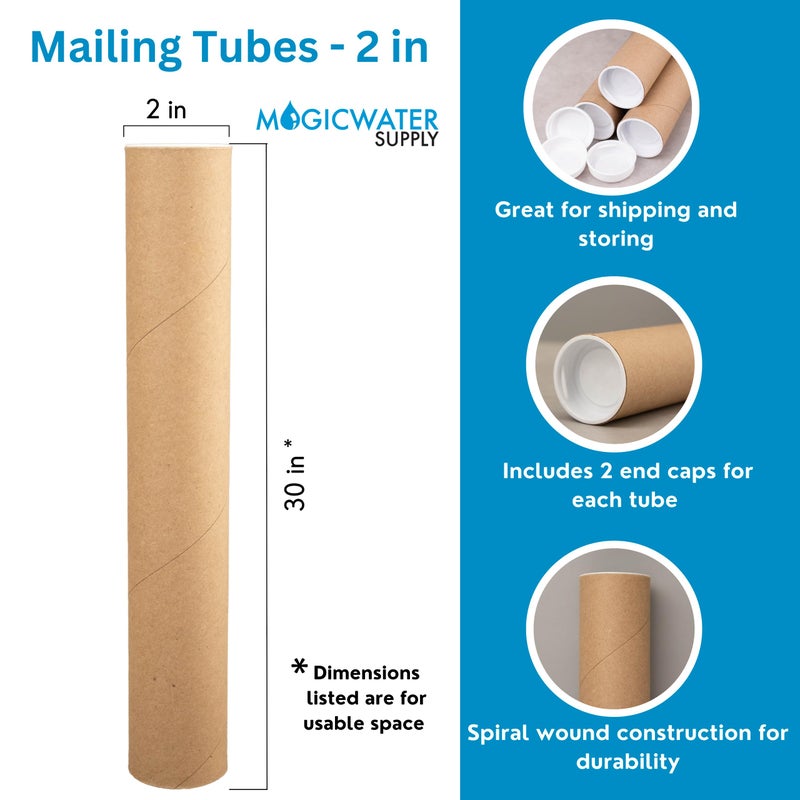 MagicWater Supply أنبوب البريد MagicWater - 2 بوصة × 30 بوصة - كرافت - 6 عبوات - للشحن والتخزين للملصقات والفنون والحرف والمستندات - Image 2